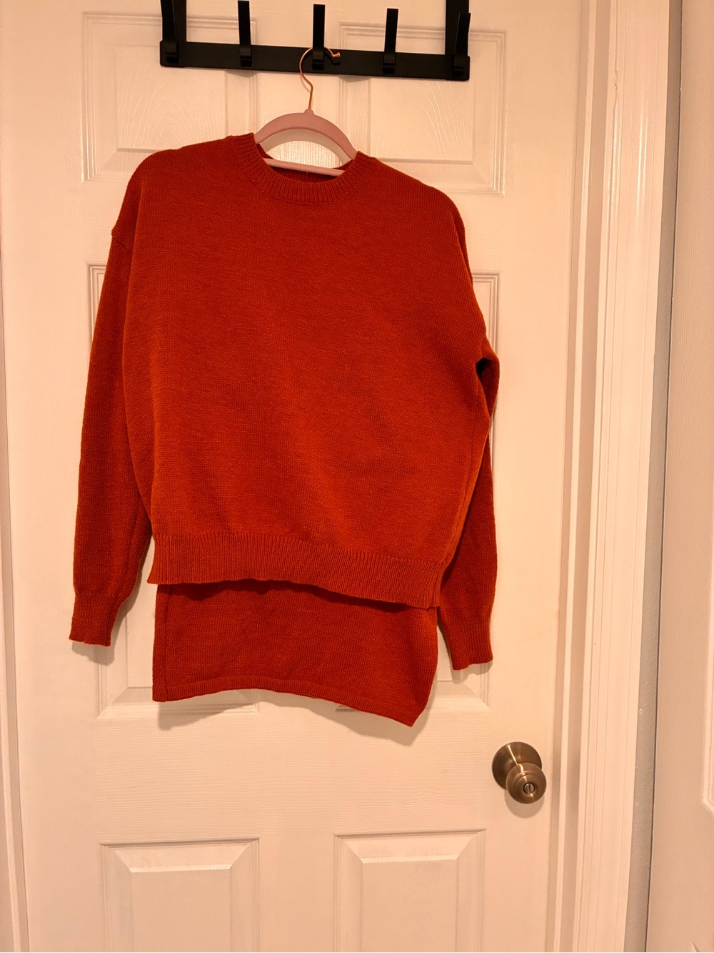 Oversized Crewneck Women's Sweater and skirt set in Rust.